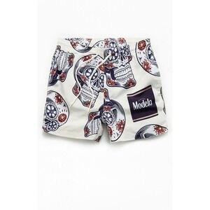Modelo Mens 15" Boardshorts Swimming Trunks Sugar Skull Print Cream Medium NWOT